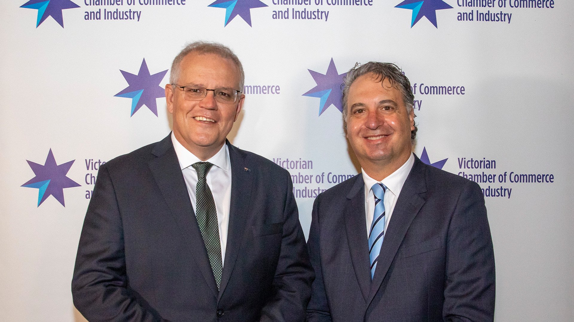 Prime Minister Scott Morrison and Victorian Chamber Chief Executive Paul Guerra
